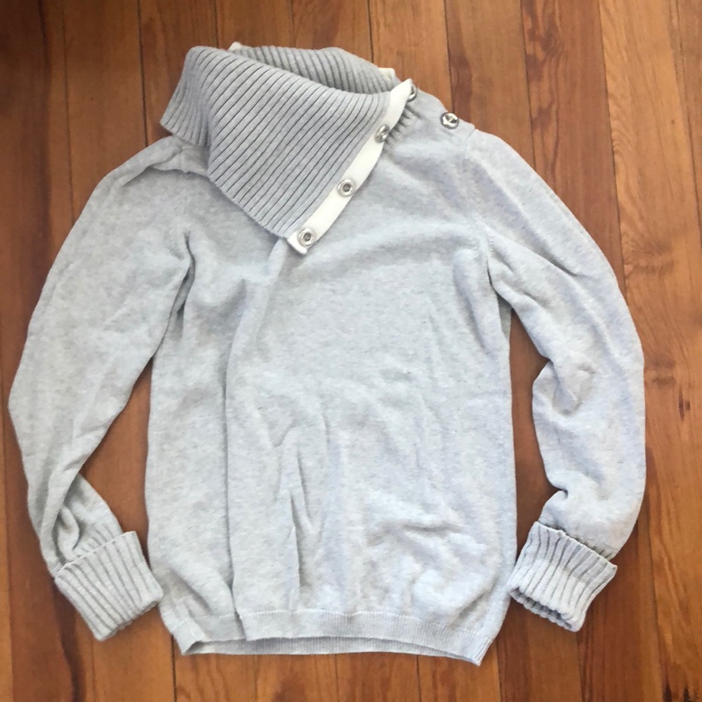 Button collar cowl neck sweater